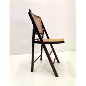Mid-century rattan folding chair / Rattan and wood desk chair / Vintage italian theatre chair