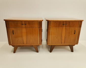 A pair of Vintage Bedside Table/ Mid Century Nightstand Storage/ Retro Night Table/ Yugoslavia / 1970