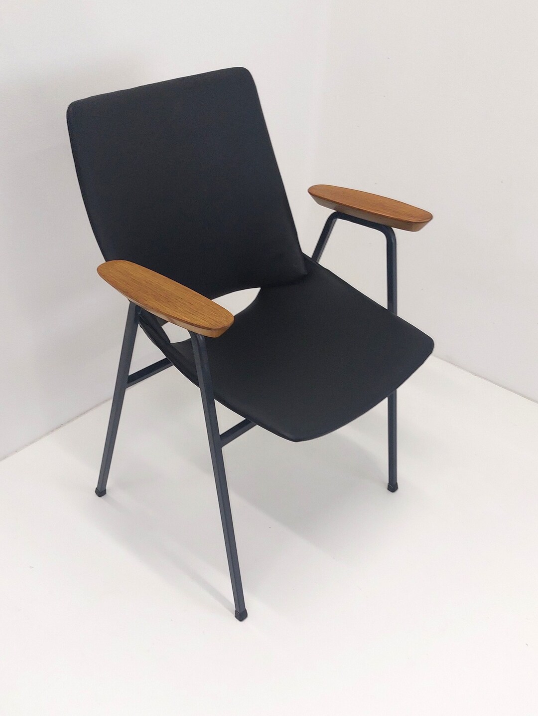 Vintage Niko Kralj Shell Chair / Black Faux Leather / Desk Chair ...