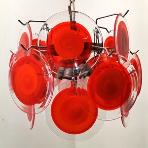 Vintage chandelier with 18 murano glass discs / 60s Italy / style Space Age murano pendant light