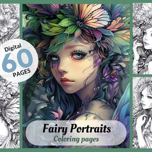Fairy Coloring Book for kids- Printable Fantasy Coloring Pages- Enchanted Fairy with wings - 60 pages-Fairytale Coloring Book For Adults