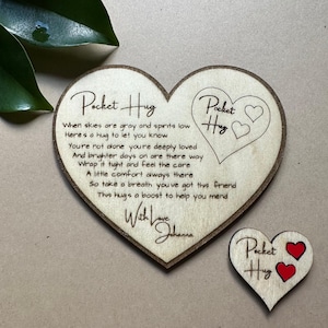 Jeton coeur câlin de poche, avec carte en bois aimantée, venez me chercher, envoyez un câlin pour les moments difficiles, faites un câlin de réconfort, pensez à vous cadeau.