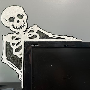 Halloween skeleton door corner for home or office decor for door topper computer decor gift for friend spooky season door topper sitter