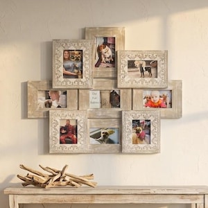 Hand-Carved 9-Opening Collage Frame, Whitewash Coastal Decor, Christmas Picture Frame Gift