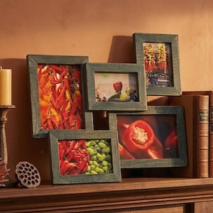 5-Opening Photo Collage Frame, Blue Spruce Wash