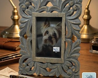 Hand-Carved Mango Wood Madrid Picture Frame, Grey Wash Finish