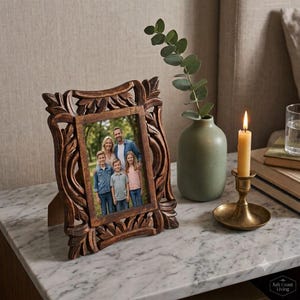 Hand-Carved Mango Wood Picture Frame 5x7, Coffee Finish