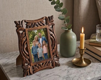 Hand-Carved Mango Wood Picture Frame 5x7, Coffee Finish