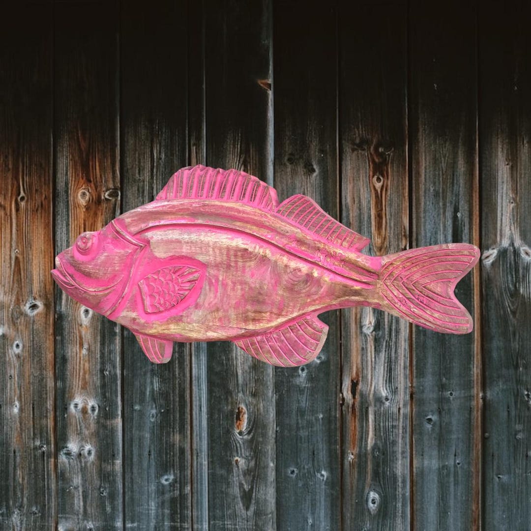 Pink Snook Hand-carved Mango Wood Snook Wall Fish – Distressed Bright Pink Finish ...