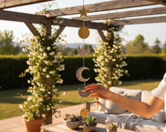 Sun Moon Star Metal Garland, Gold & Silver Celestial Wall Hanging