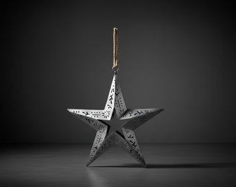 Pierced Metal 3D Hanging Star – Rustic Cut-out Detail, Jute Hanger