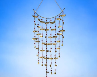 Large Dragonfly Metal Wind Chime, Burnt Gold Hanging Wall Art