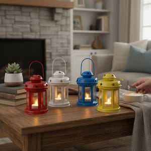 Metal and Glass Star Tealight Lanterns, Set of 4