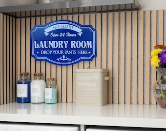 Self-Service Laundry Room Metal Sign, Farmhouse Wall Art