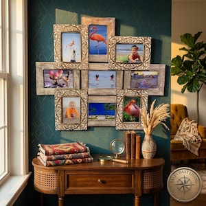 Hand-Carved Mango Wood Generations 9-Photo Wall Collage Frame