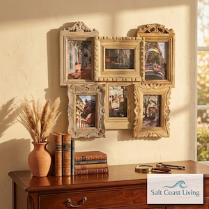 Hand-Carved Mango Wood Dynasty 6-Photo Wall Collage Frame, Christmas Picture Frame Gift