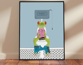 Frog Wall Decor, minimalist, gift for the home, bathroom Wall Art, Funny Bathroom Wall Decor, Funny Frog Art Framed, funny poster