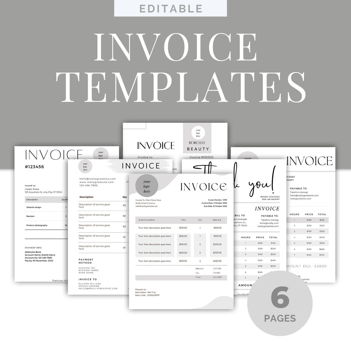 Editable Invoice Design, Business Invoice Templates, Minimalist ...