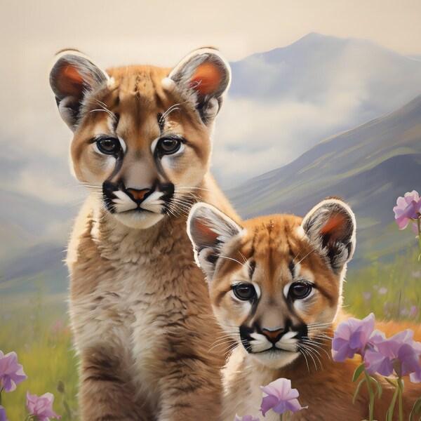 Mountain Lion Cubs PNG Digital Download - sublimation design for deer shirt, deer tumbler wrap dtg dtf download files png