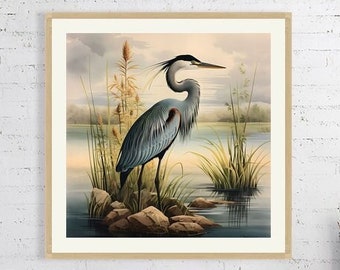 Vintage Great Blue Heron Framed Art