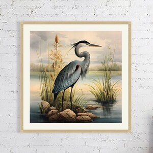 Vintage Great Blue Heron Framed Art