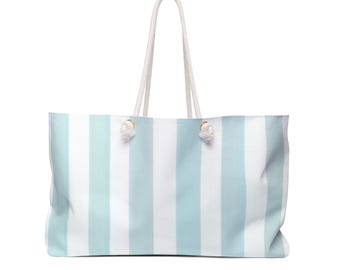 Blue White Striped Weekender Bag | Nautical Beach Tote
