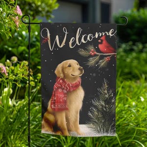 Golden Retriever with Red Scarf Garden Flag