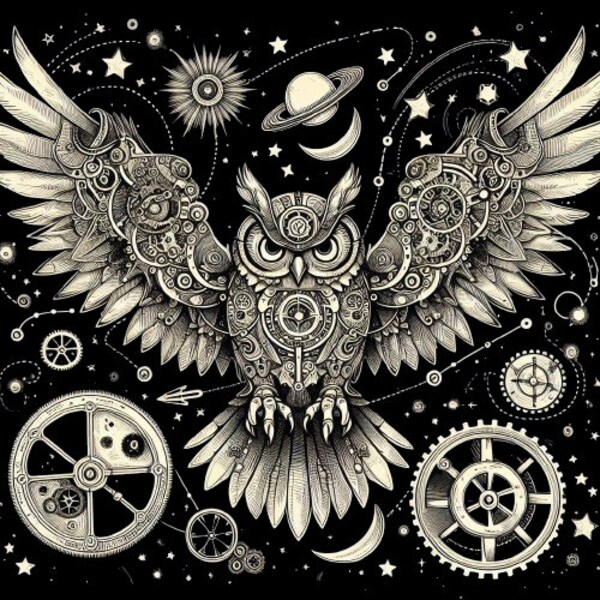 Steampunk Owl Cosmos - Celestial, Steampunk, Owl, Cosmic, Gears (no background)