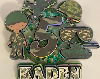 Army design themed Cake Topper. Personalised, 3D Shaker. Birthday, made to order