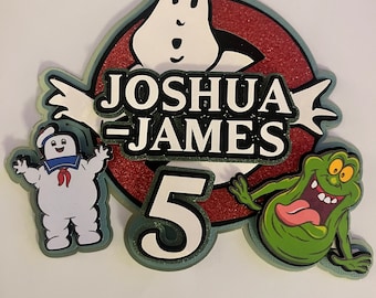 Ghostbusters inspired Cake Topper. Layered, Personalised Name and Age