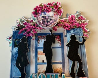 Mamma Mia, ABBA inspired Cake Topper. Personalised Name and Age