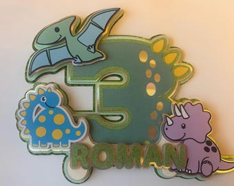 Dinosaur design themed Cake Topper. Personalised, 3D Shaker. Birthday, made to order