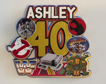 Retro themed 40th Birthday Cake Topper.