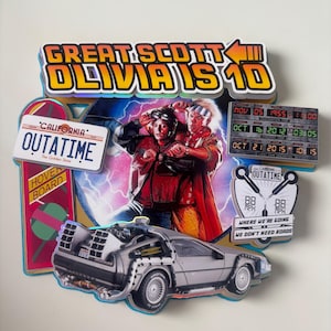 Back To The Future inspired Cake Topper. Personalised, Name and Age,