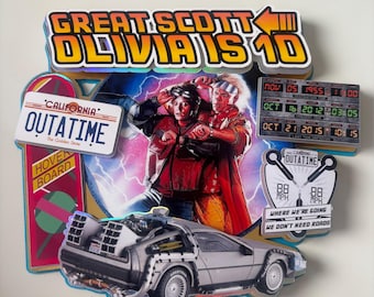 Back To The Future inspired Cake Topper. Personalised, Name and Age,