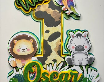 Wild 1 Personalised CakeTopper. Animal theme.