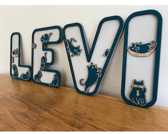 Colorful Cat Letters! - Wooden Name Sign - Nursery Letters - Custom Made - Wall Art