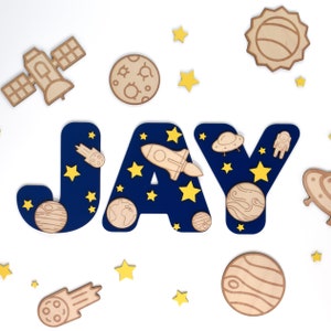 Super Space Letters - Including Decorations - Wooden Space Themed Name Sign - Nursery Letters - Custom Made - Wall Art