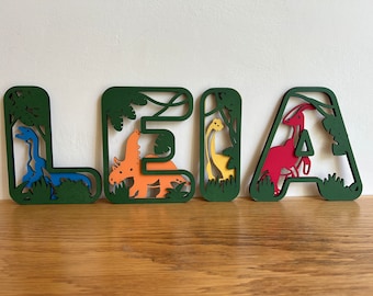 Dino's In the Woods - Painted Dinosaur Name Sign - Nursery Letters - Custom Made - Wall Art