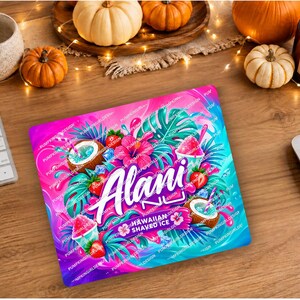 Diseño de alfombrilla de ratón con diseño de hielo raspado hawaiano de Alani Nu