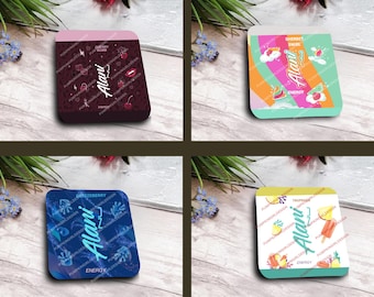 Alani Nu Energy Drink Flavored Multi Listing Square Cup Coaster Designs 2PK