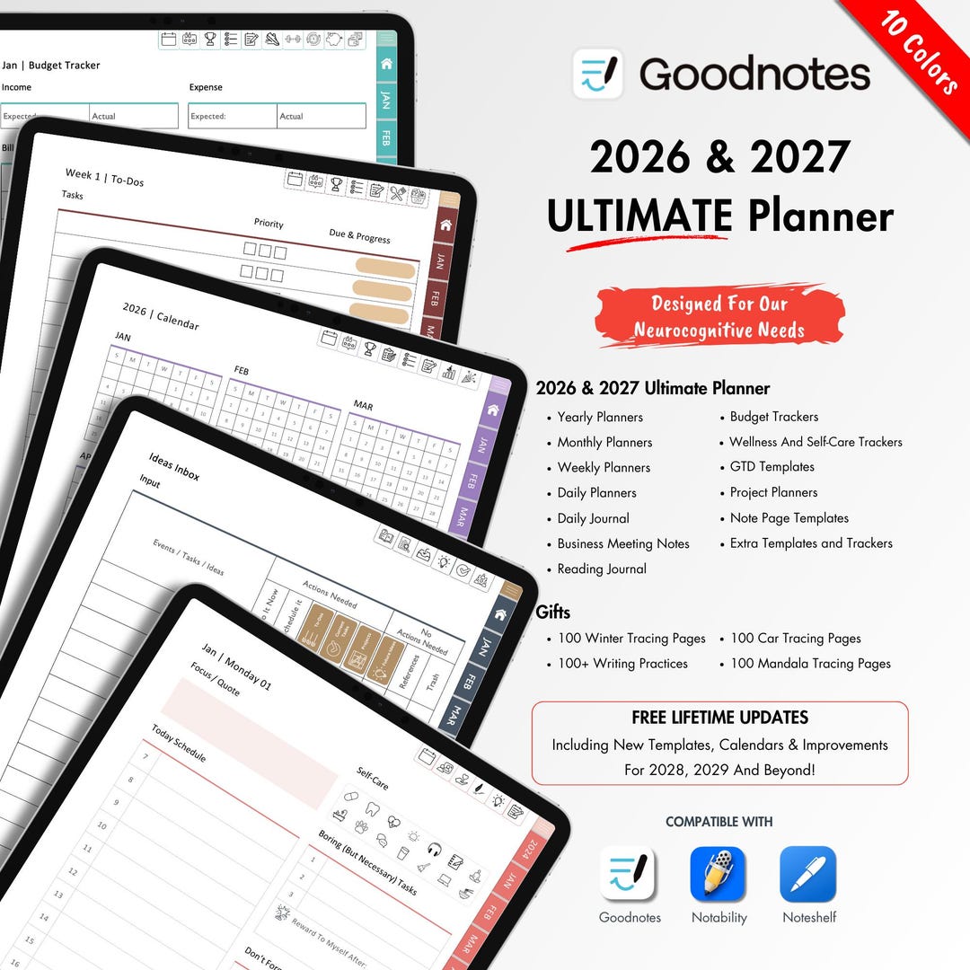 Digital Planner Goodnotes for 2026 2027, Notability, Noteshelf (digital ...