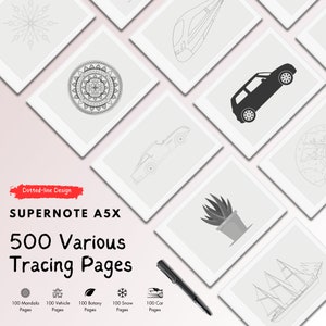 Supernote A5X Tracing Pages Bundle: Mandalas, Botanical, Winter, Vehicles (Digital Download)
