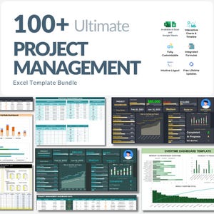 Excel-Projektvorlagenpaket – Über 100 Tabellen mit automatisierten Formeln, Gantt-Diagrammen und interaktiven Dashboards für eine vollständige Projektübersicht