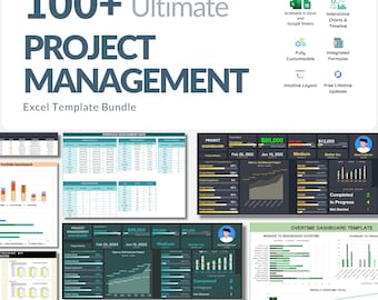 Excel Project Template Bundle – 100+ Sheets with Automated Formulas, Gantt Charts & Interactive Dashboards for Complete Project Oversight
