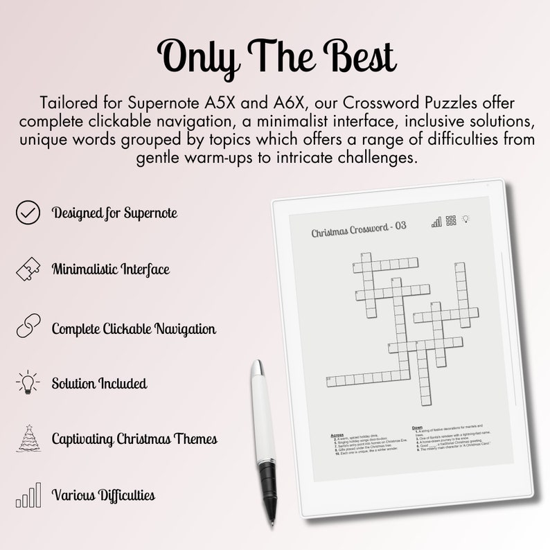 Supernote A5X Christmas Crossword Puzzles Eink Edition of Etsy