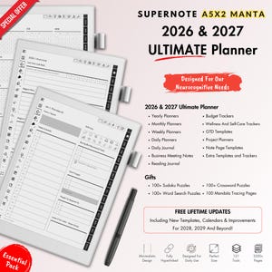 Supernote Template - Supernote Manta Template, Ultimate Digital Planner for 2026 and 2027, Minimalist Layout (Digital Download)