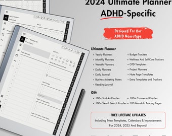 2024 Remarkable 2 Planner, ADHS-spezifische Designs und minimalistische Layouts, bietet Remarkable-Vorlagen für Ihre digitalen Planungsanforderungen