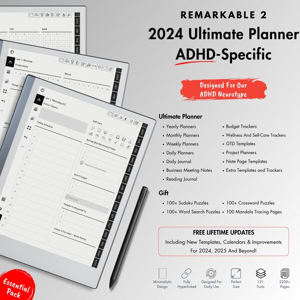2024 Remarkable 2 Planner, ADHS-spezifische Designs und minimalistische Layouts, bietet bemerkenswerte Vorlagen für Ihre digitalen Planungsbedürfnisse