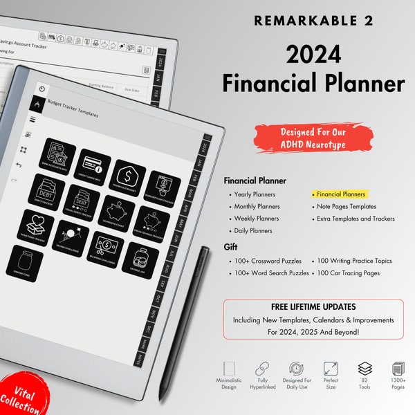 Financial Planner 2024 for Remarkable 2, Control Your Finances With This Digital Planner, A Premium Budgeting Solution on Remarkable 2